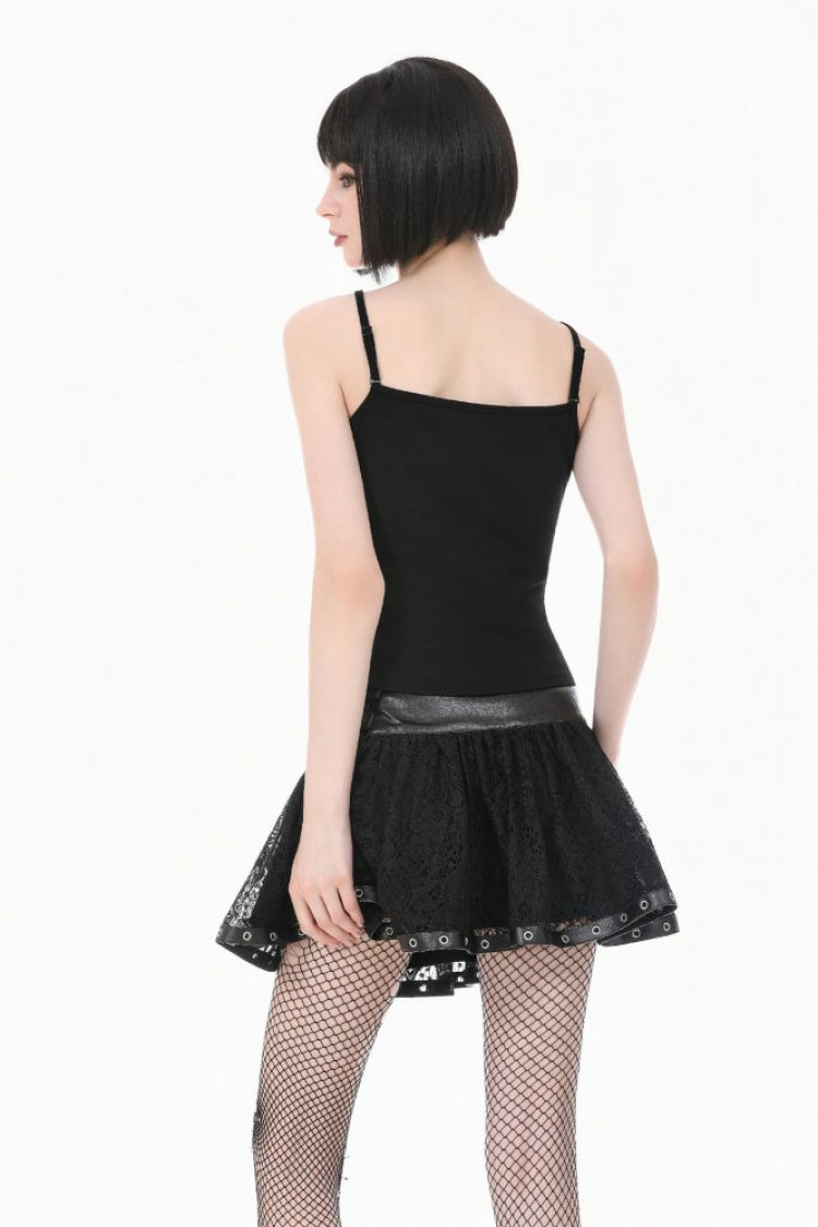 Black Chain-Decorated Eyelet Buckled Straps Lace Women's Gothic Mini Skirt - Product - 4