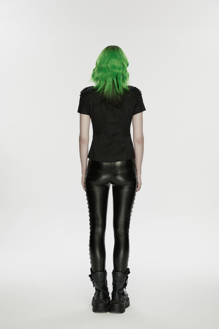 Black Studded Women's Punk  Drawstring Leggings - Product - 3