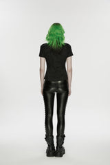 Black Studded Women's Punk  Drawstring Leggings - Product - 3