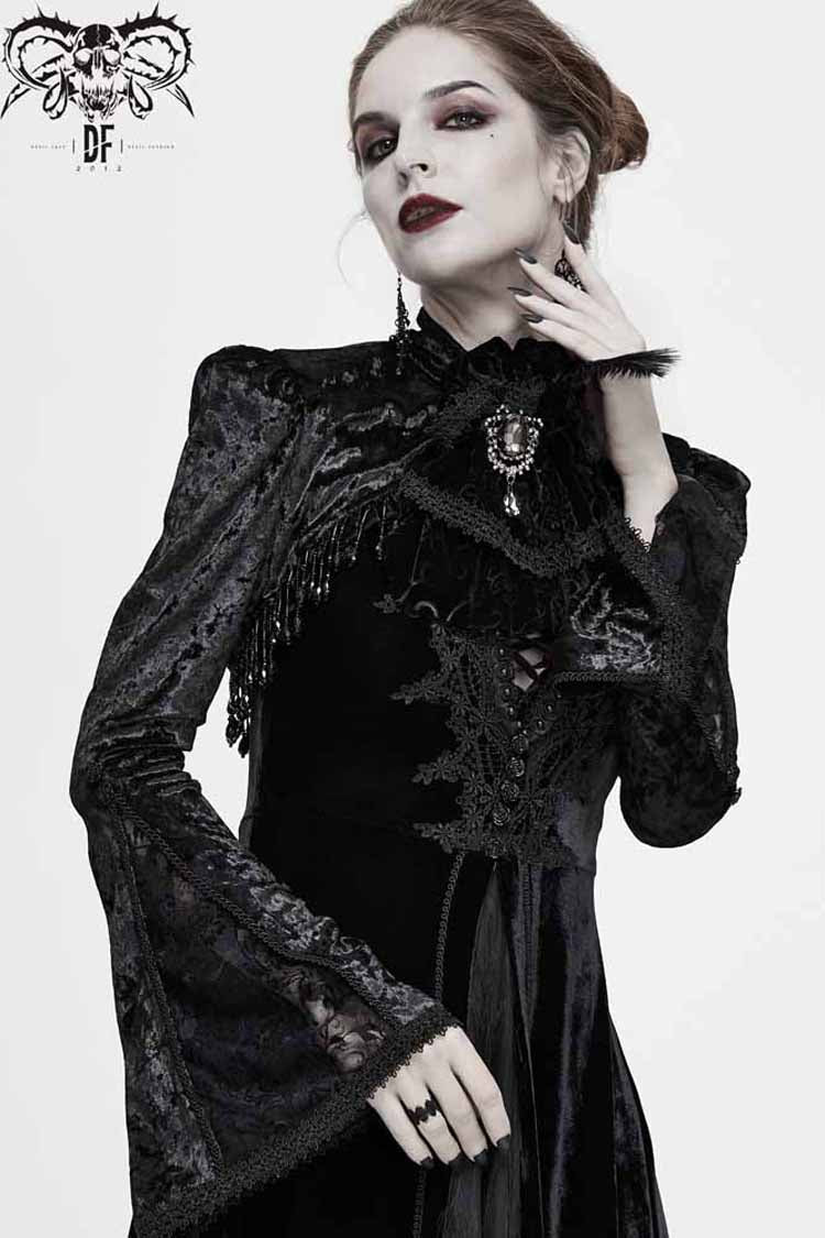 Black Lace Velvet Bubble Trumpet Sleeve Women's Gothic Small Shawl - Product - 5