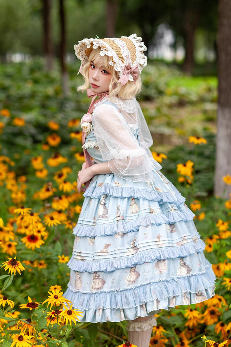 Miss Rabbit Dance Print Multi-layer Ruffle Sweet Elegant Lolita Jsk Dress 4 Colors - Product - 7