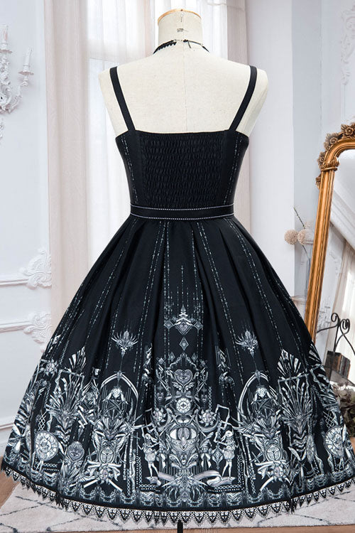 Dark Black Eye Of Red Heart Print Square Collar Cross High Waisted Gothic Lolita Jsk Dress - Product - 5