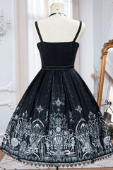 Dark Black Eye Of Red Heart Print Square Collar Cross High Waisted Gothic Lolita Jsk Dress - Product - 5