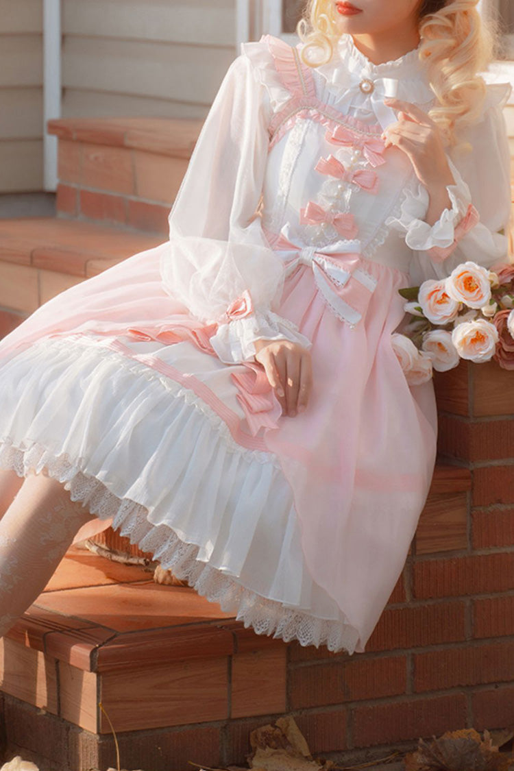 Pink Sleeveless Ruffle Cardigan Bowknot Lace Sweet Plus Size Lolita Jsk Dress - Product - 10