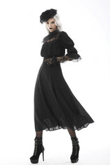 Black Stand Collar Cut-Out Half Sleeves Lace Spliced Women's Gothic Maxi Dress - Product - 2