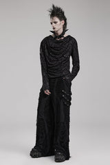 Black Horizontal Striped DecorationRipped Men's Gothic Loose Pants - Product - 4