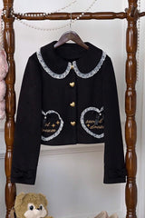 [Creamy Dream Whisper] Doll Collar Long Sleeves Bow Lace Short Sweet Lolita Coat 3 Colors - Black - 5