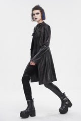 Black Double Buckle Faux Leather Long Women's Punk Coat - Product - 4