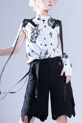 White Round Collar Spooky Shadow Printing With Hand Sleeves Ouji Lolita Sleeveless - White - 1