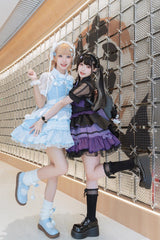 Blue/White [Cotton Cloud] Lapel Collar Ruffle Bowknot Lace-Up Sweet Lolita Jsk Dress - Product - 12