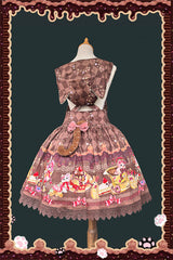 [Cream Meow] Sleeveless Print Bowknot Hooded Sweet Lolita Strap Dress 3 Colors - Product - 7