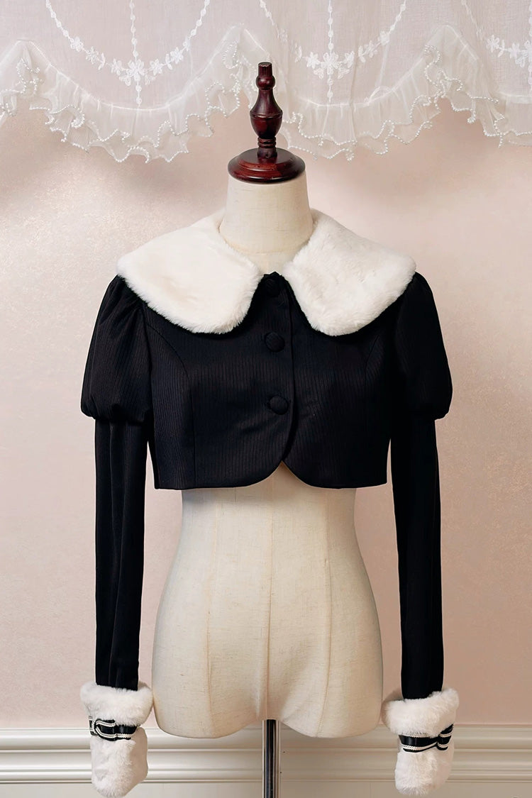 Black [Honor Guard Gala] V Collar Multi-Layered Printed Ruffled Bow Classic Gothic College Style Lolita Jsk Dress - Coat(Only) - 18