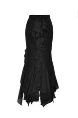 Black Women's Gothic Side Slit Ruffled Slim Fit Fishtail Skirt - Product - 14