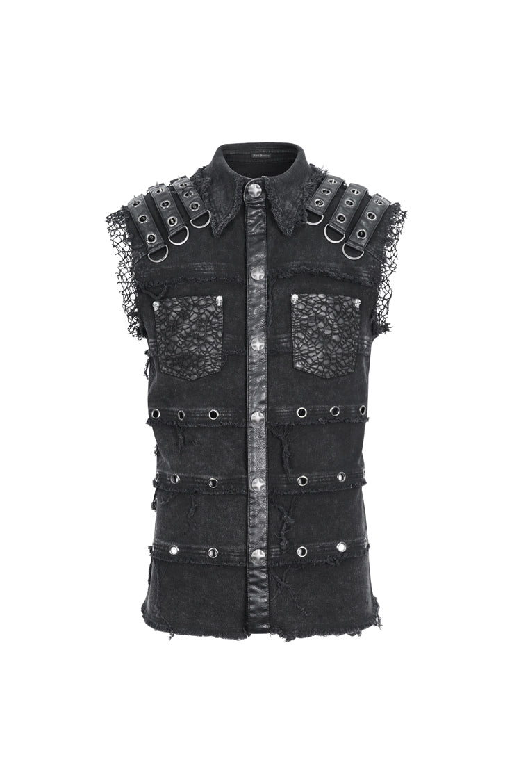Black Lapel Collar Studded Slim Men's Punk Vest - Product - 5
