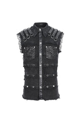 Black Lapel Collar Studded Slim Men's Punk Vest - Product - 5