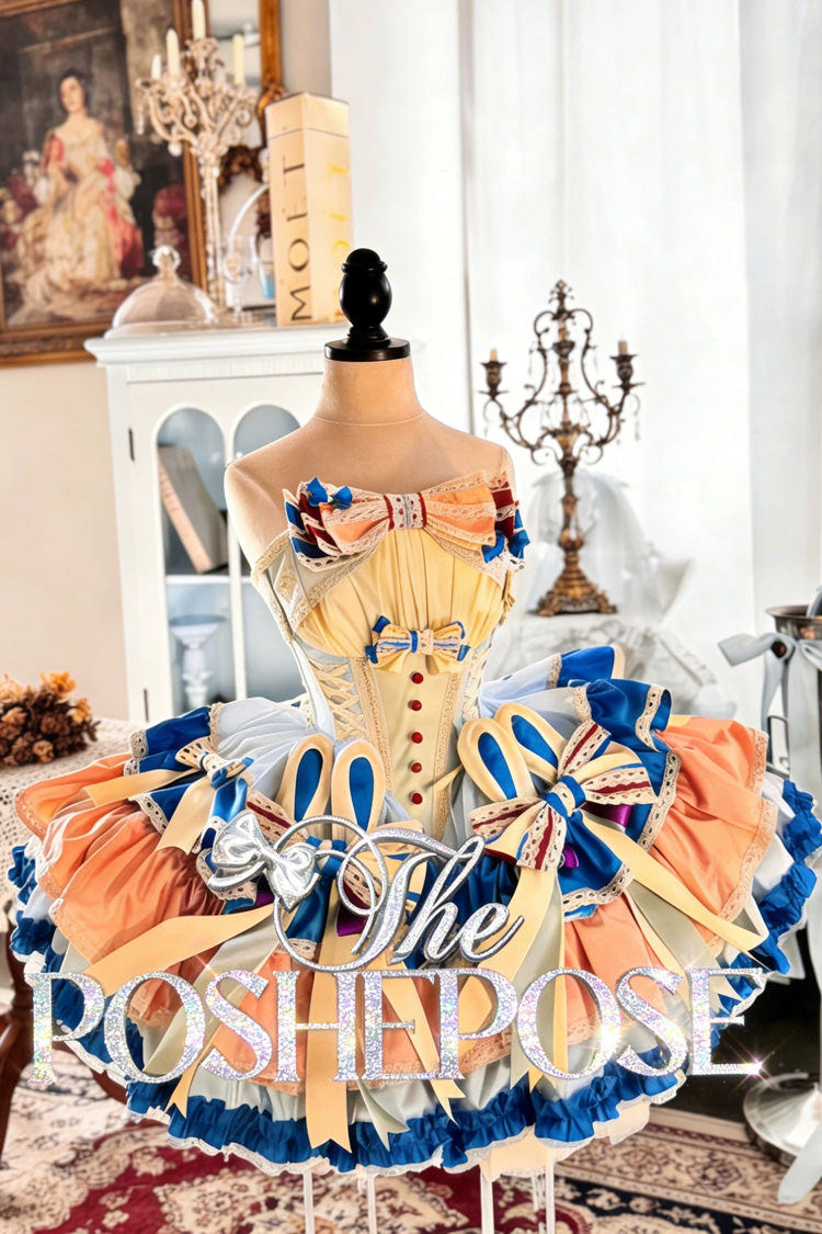 Multi-Color [Candy Paper Ribbon × Sleepy Bunny Doll Shop] Sleeveless Multi-Layered Ruffled Bow Lace-Up Sweet Ballet Lolita Dress - Product - 3