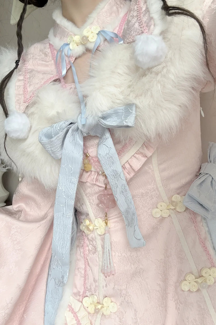 Pink Long Sleeves Ruffle Bowknot Sweet Chinese Style Lolita Dress - Product - 6