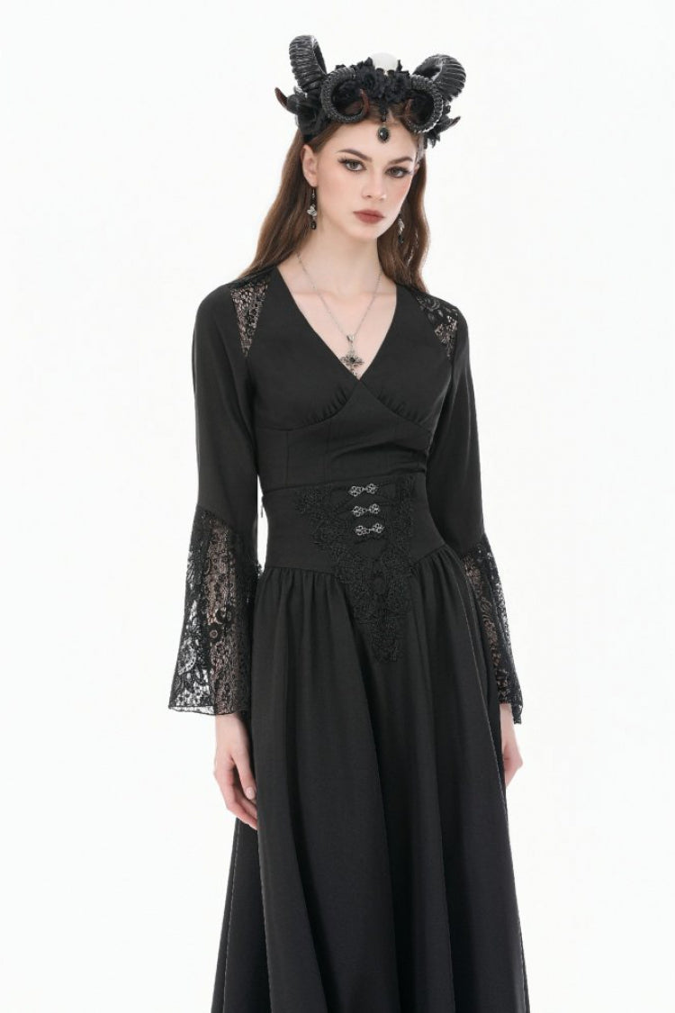 Black Women's Gothic High Waisted Embroidered Gathered Maxi Skirt - Product - 6