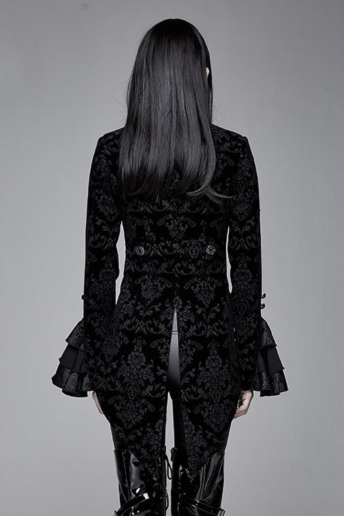 Black Gothic Lotus Leaf Corsage False Two Piece Womens Swallow Tailed Coats - Product - 3