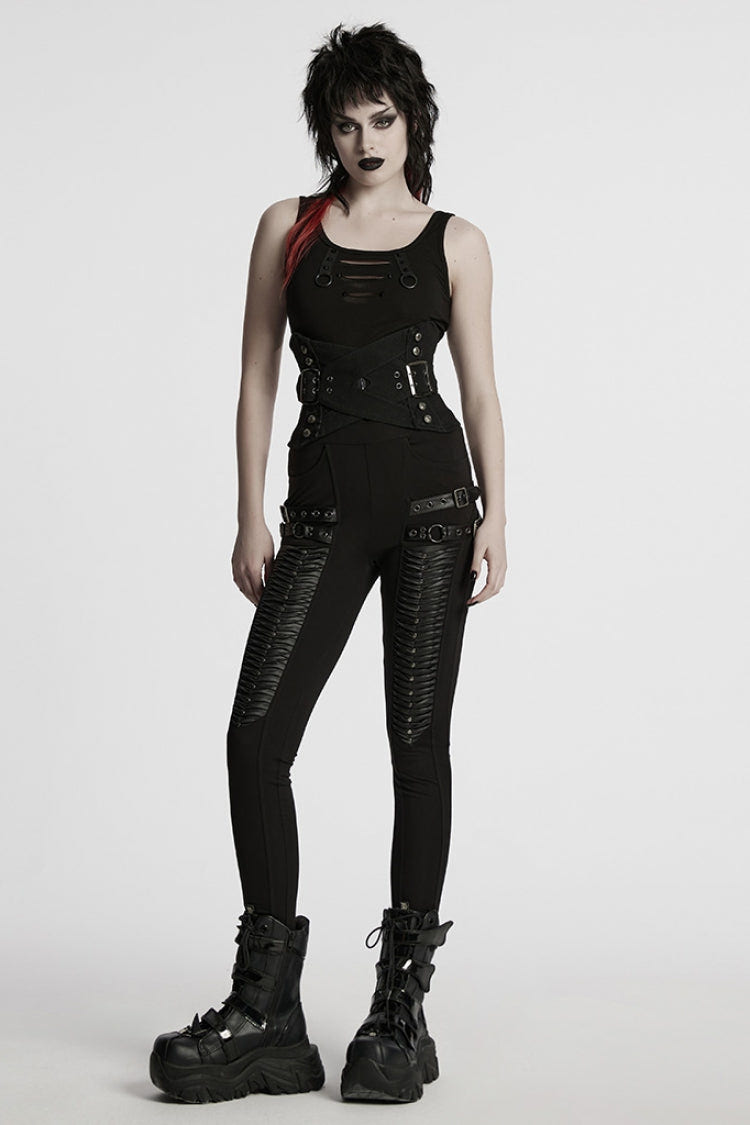 Black Interlaced Lace-Up Buckle Women's Punk Underbust Corset - Product - 4