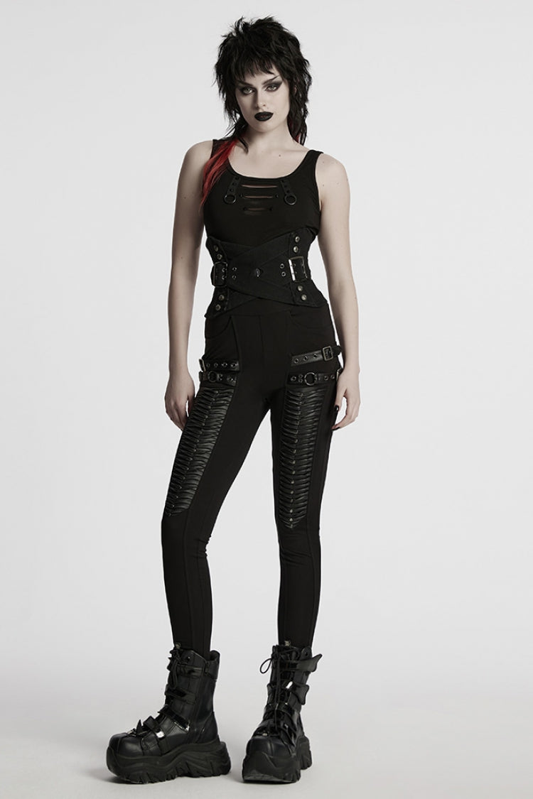 Black Interlaced Lace-Up Buckle Women's Punk Underbust Corset - Product - 4