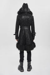 Black Stand Collar Long Sleeves Lace-Up Slim  Zippered Men's Punk Coat with Detachable Belt - Product - 8
