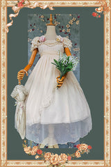 Apricot [Moon goddess *Mediana*] Polka Dot Print Ruffle Bowknot Asymmetric Sweet Elegant Lolita Dress - Product - 9