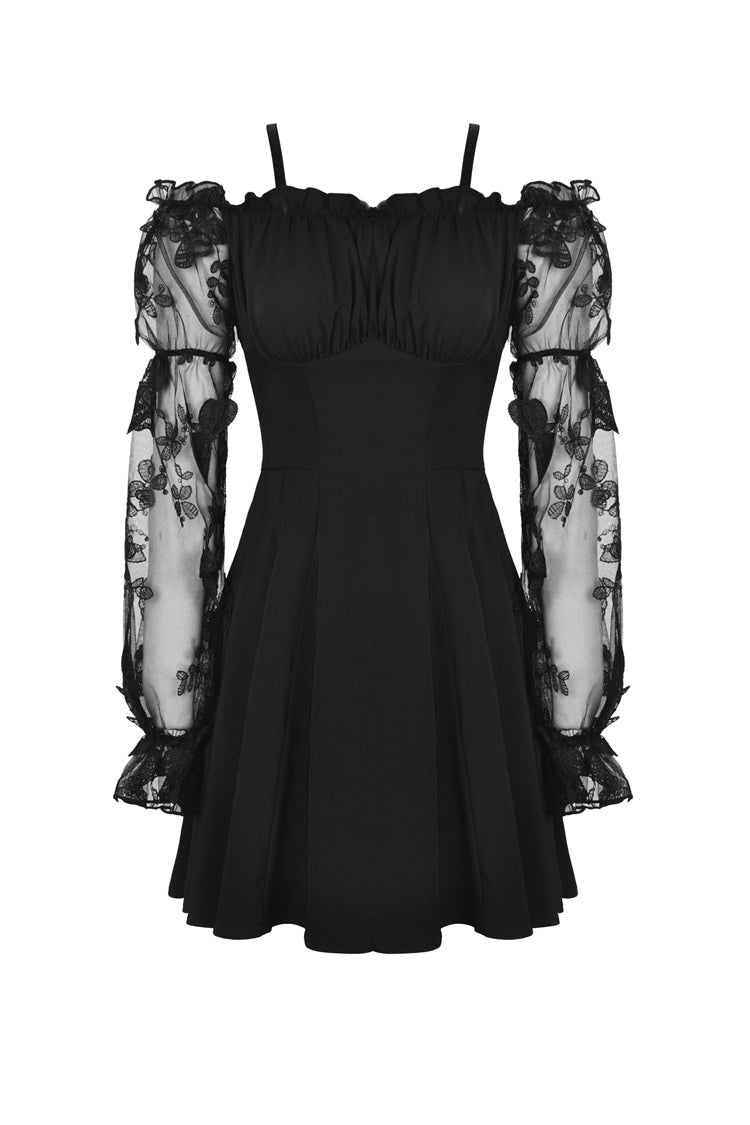 Black Sexy Off Shoulder Lace Long Sleeves Lace-Up Women's Gothic Graduation Dress - Product - 3