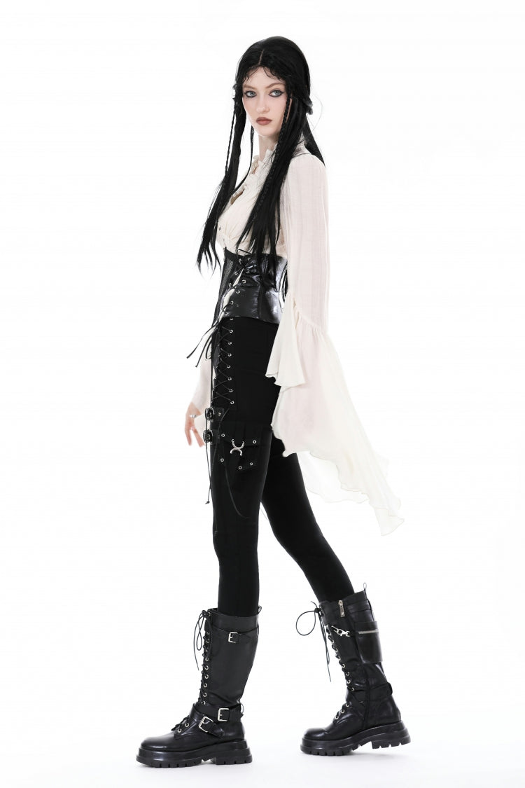 White V Collar Ruffled Long Trumpet Sleeves Women's Steampunk Blouse - Product - 11