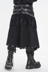Black Irregular Double Belt Tassels Men's Gothic Skirt - Product - 4