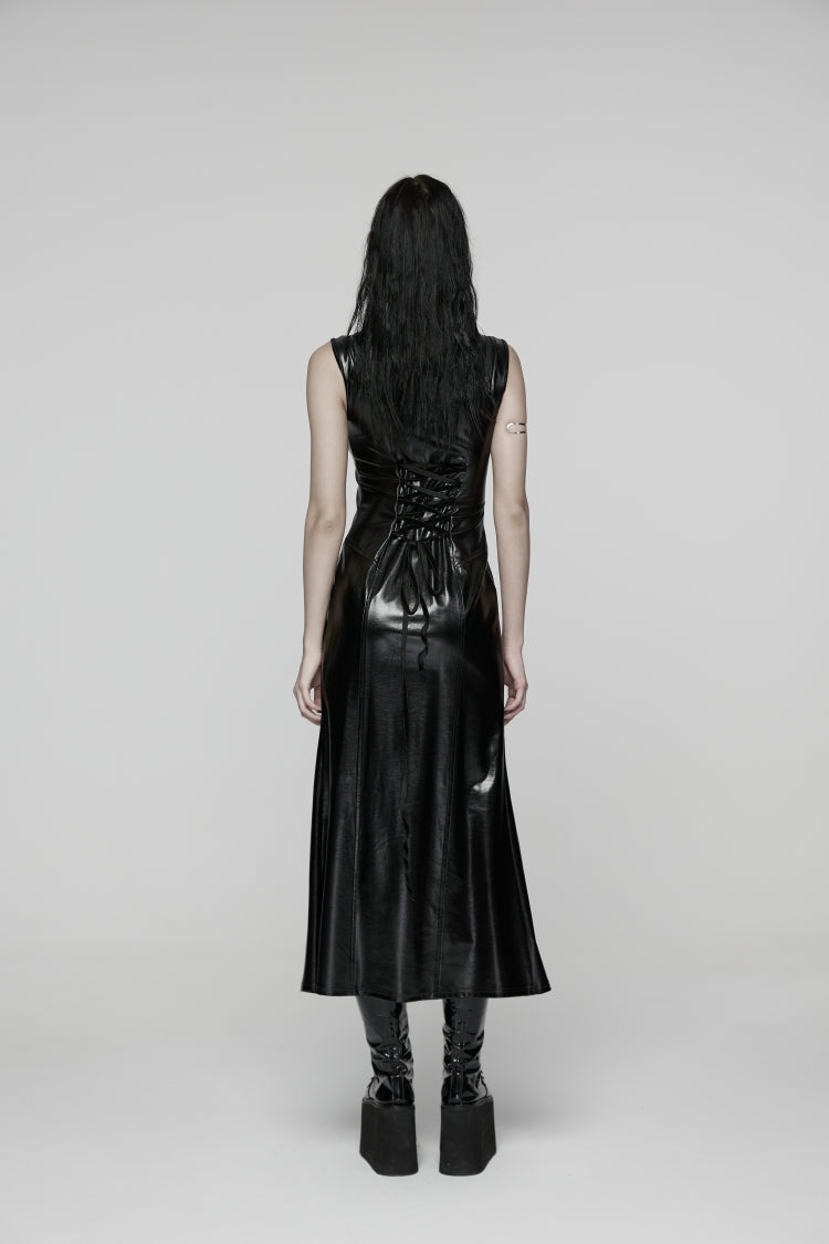 Black Sleeveless Split Lace-Up Slim Women's Punk Dress - Product - 14