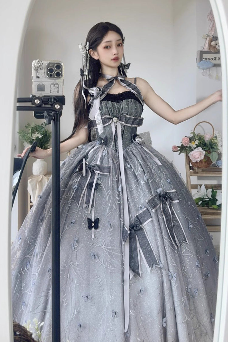 Silver Grey [Starry Night Solo] Ruffle Hanayome Embroidery Bowknot Lace Sweet Gorgeous Lolita Jsk Dress - Product - 3