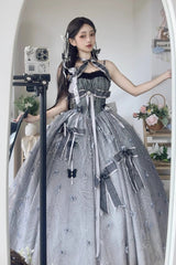Silver Grey [Starry Night Solo] Ruffle Hanayome Embroidery Bowknot Lace Sweet Gorgeous Lolita Jsk Dress - Product - 3