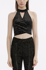 Black V Collar Hollow Backless Halterneck Women's Gothic Corset - Black - 1