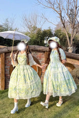 Ivory/Green [Lily of the Valley Perfume] Pearl Candy Tea Doll Collar Sleeveless Printed Lace Plus Size Sweet Lolita Jsk Dress - Product - 11