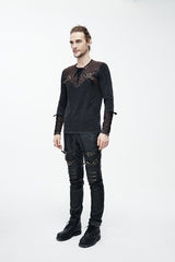Brown Long Sleeves Designer Mens Punk T-Shirt - Product - 3