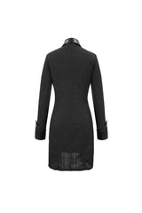 Black Vertical Suture Texture Leather Metal Buckle Design Decoration Long Women's Punk Shirt - Product - 9