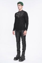 Black Stand Collar Mesh Splice Men's Punk Shirt - Product - 5