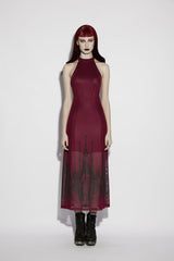 Red Halterneck Sleeveless Double-Layered Church Skull Printed  Printed Lace-Up Slim Women's Gothic Dress Graduation Dress - Product - 10