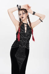 Black Halterneck Sleeveless Rivet Straps Chain Women's Punk Dress - Product - 5