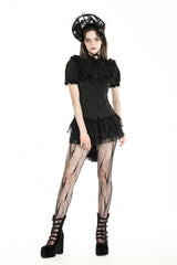 Black Point Collar Short Puff Sleeves Ruffled Women's Gothic Blouse - Product - 10