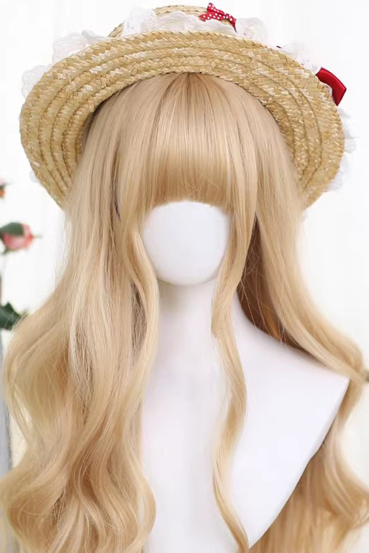 Almond Blonde Long Wavy Blunt Bangs Daily Sweet Lolita Wig - Product - 3