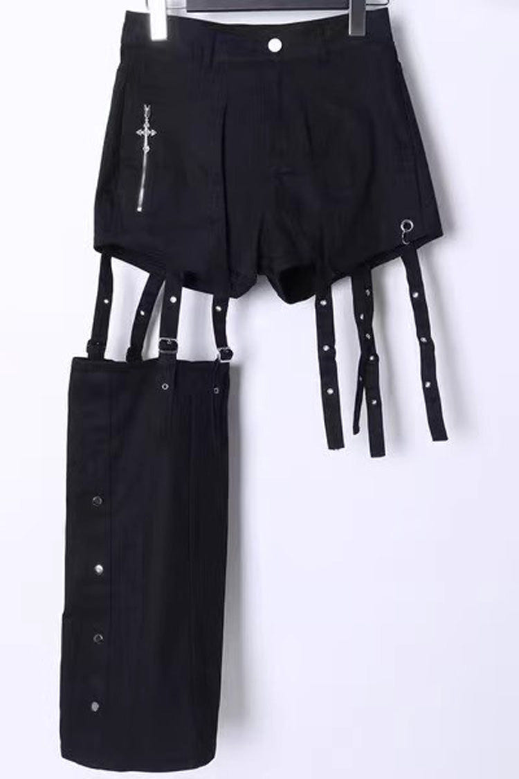 Black Gothic Jirai Kei Japanese Detachable Leg Shorts Set - Product - 4