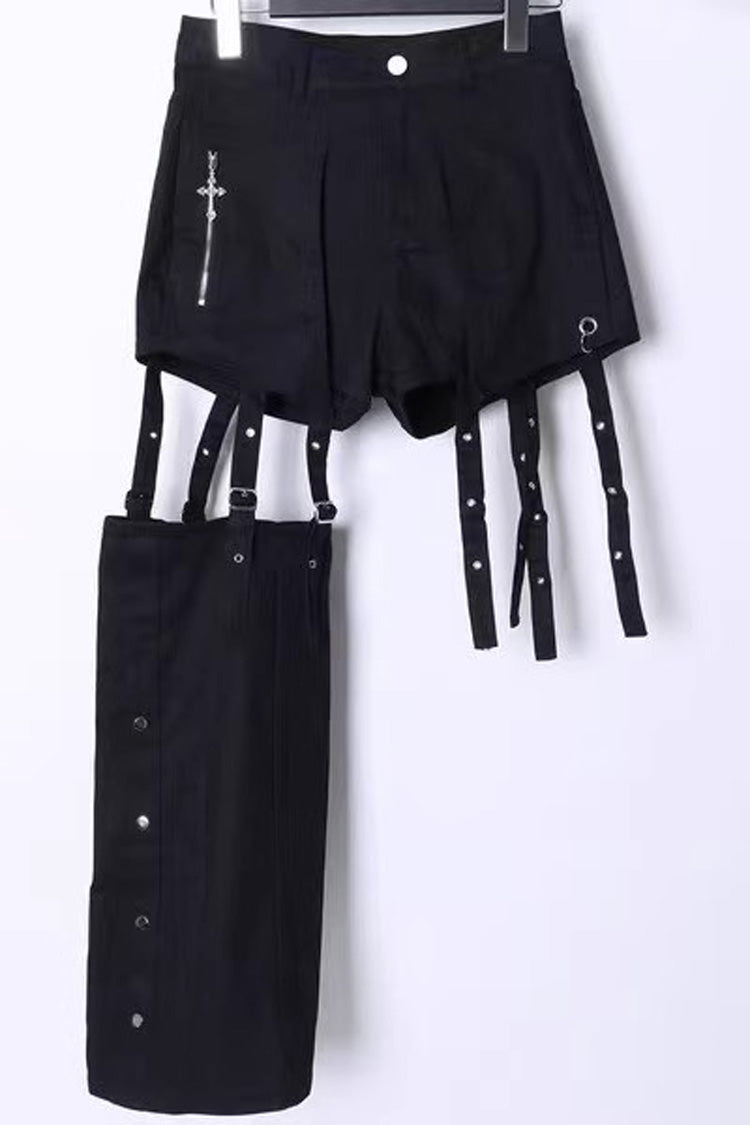 Black Gothic Jirai Kei Japanese Detachable Leg Shorts Set - Product - 4