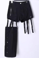 Black Gothic Jirai Kei Japanese Detachable Leg Shorts Set - Product - 4