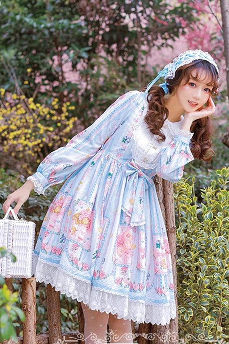 Blueberry Berries Print Long Sleeves Bowknot Sweet Princess Lolita Dress 4 Colors - Product - 2