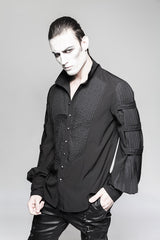 Black Stripes Long Sleeves Print Mens Gothic Blouse With Necktie - Product - 2