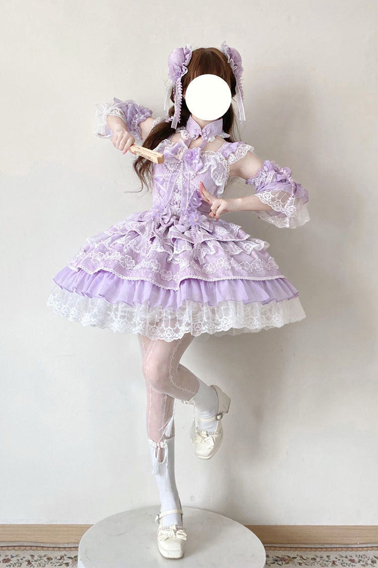 Purple [Rain of Peaches] Sleeveless Multi-Layered Bowknot Lace Sweet Chinese Style Lolita Jsk Dress - Product - 5
