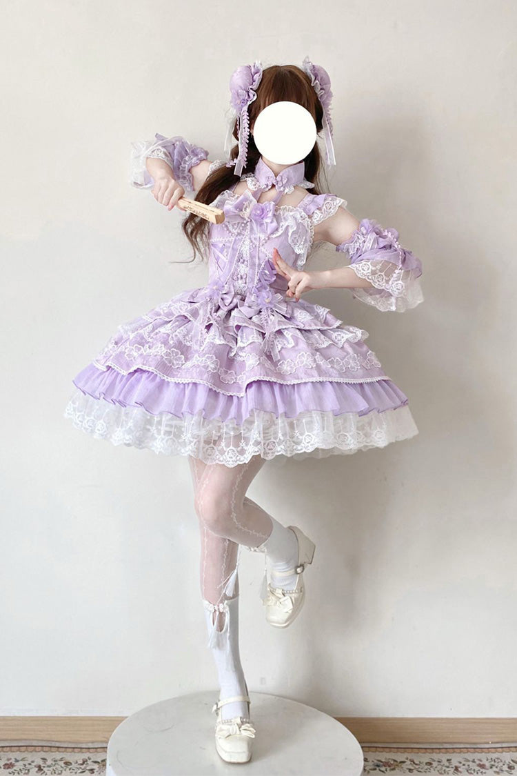 Purple [Rain of Peaches] Sleeveless Multi-Layered Bowknot Lace Sweet Chinese Style Lolita Jsk Dress - Product - 5