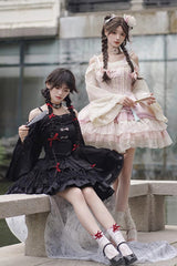 Black Bamboo Leaves Print Ruffle Lace Gothic Chinese Style Lolita Skirt - Product - 4